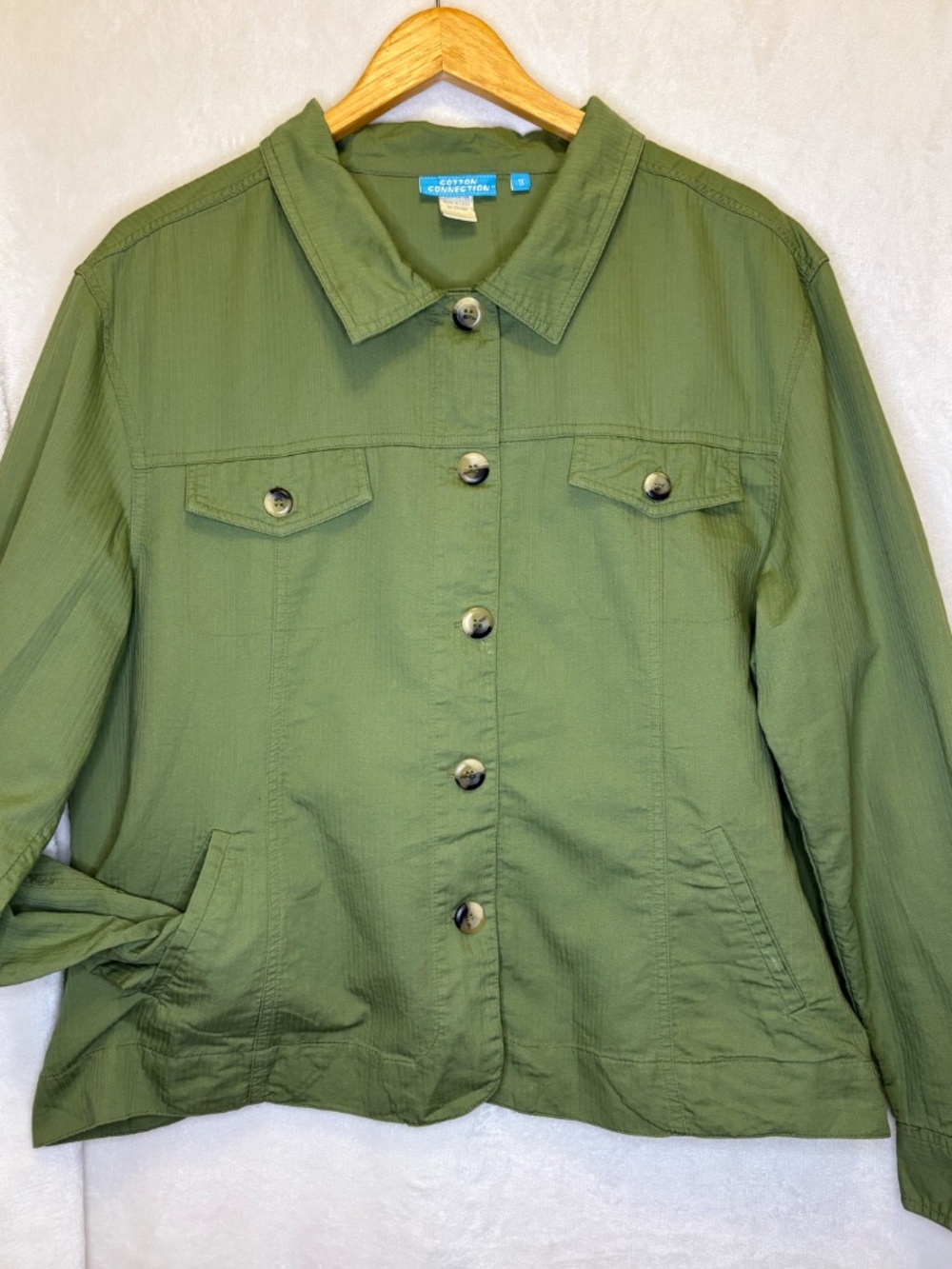 Olive Green Lightweight Utility Jacket 1X Button Front Shacket Layer